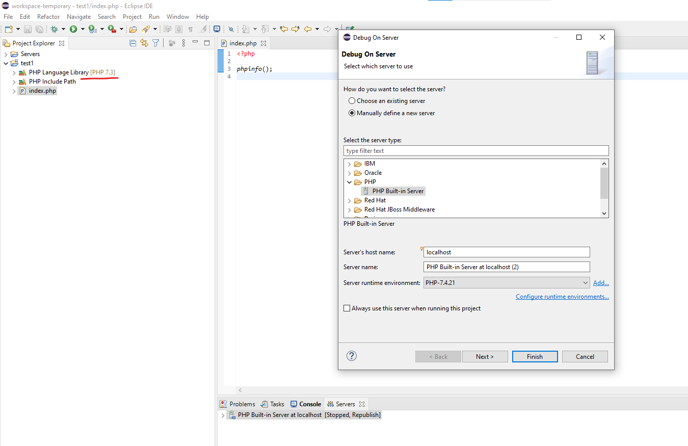 The server does not support version 7.4 of the PHP Project