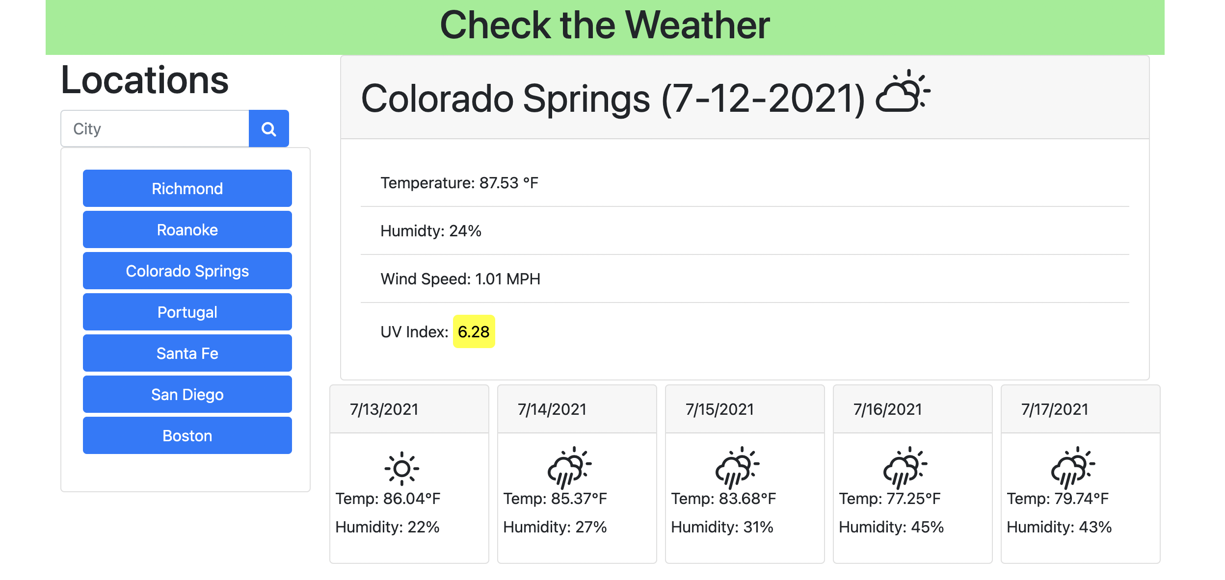 GitHub LukeMcM89/WeatherDashboard A weather dashboard that displays