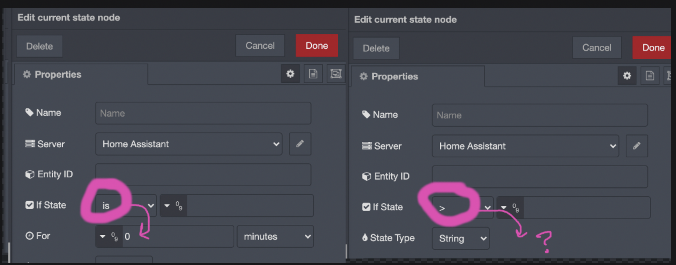 Current State node only allows "for" duration when "is" is selected ...