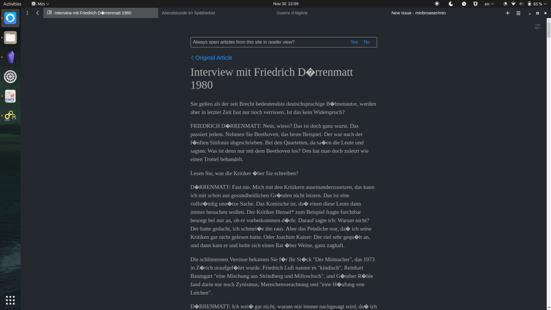 Special characters in reader view · Issue #1812 · minbrowser/min · GitHub