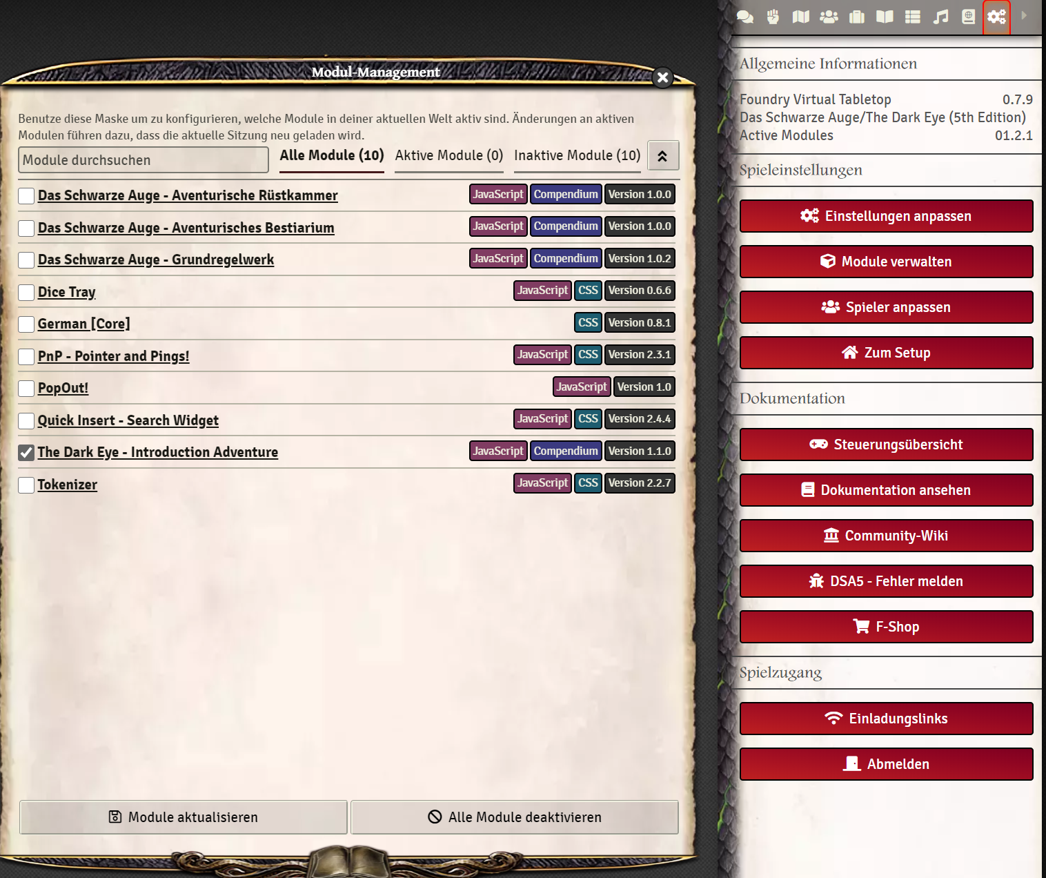 DSA Introducion aktivieren