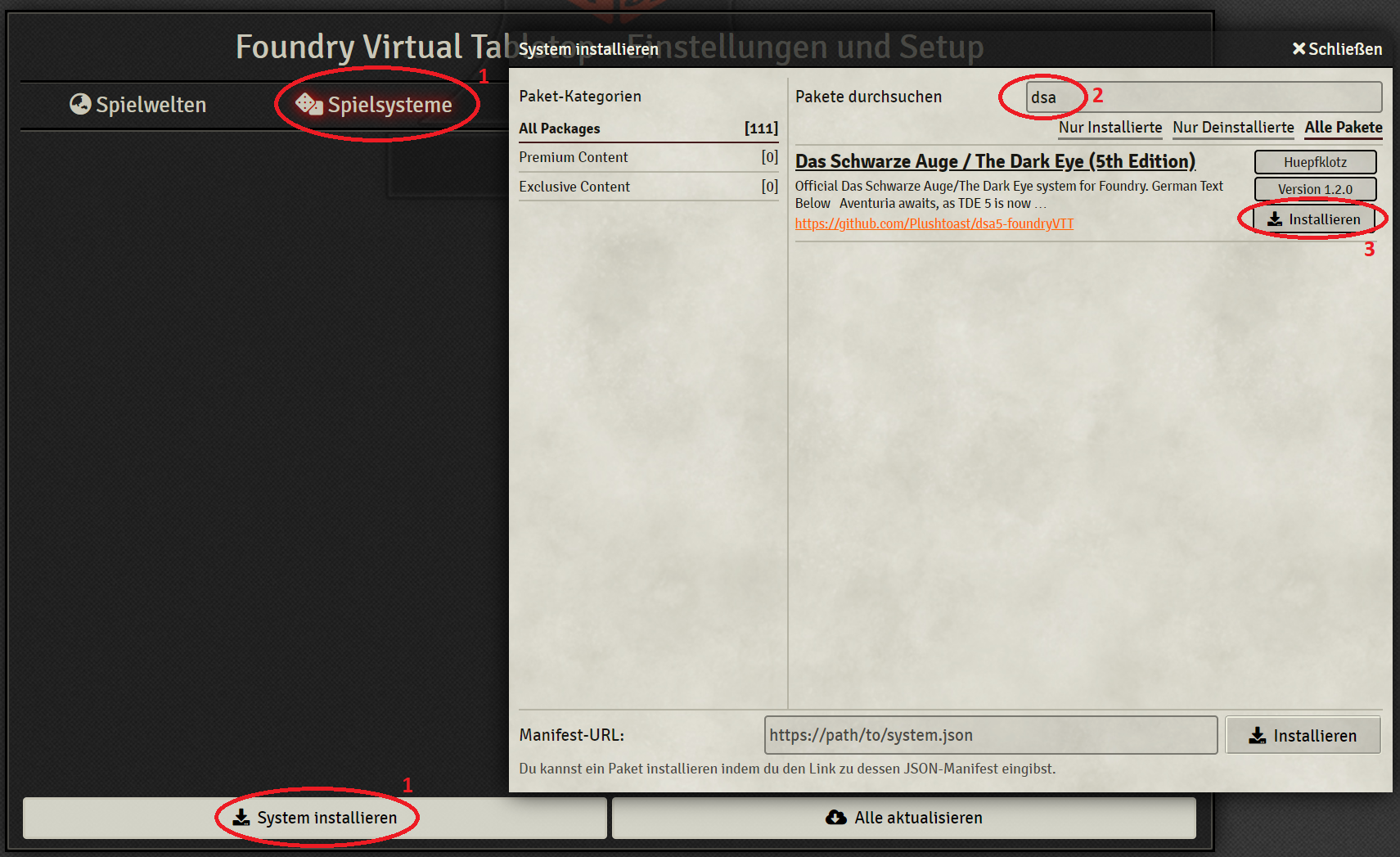 Spielsystem installieren