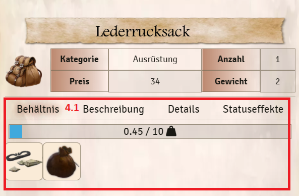 Items im Behältnis Bogen