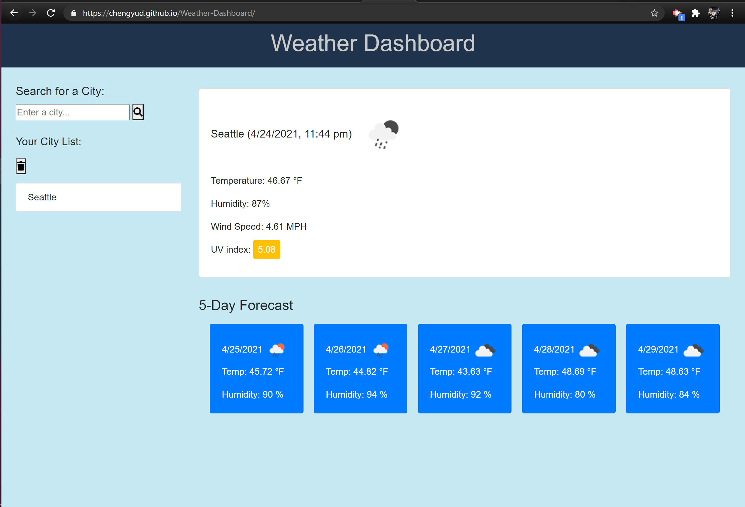 GitHub - ChengyuD/Weather-Dashboard