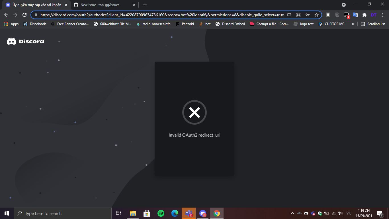 oauth2 DSL#8005 error · Issue #804 · top-gg/issues · GitHub