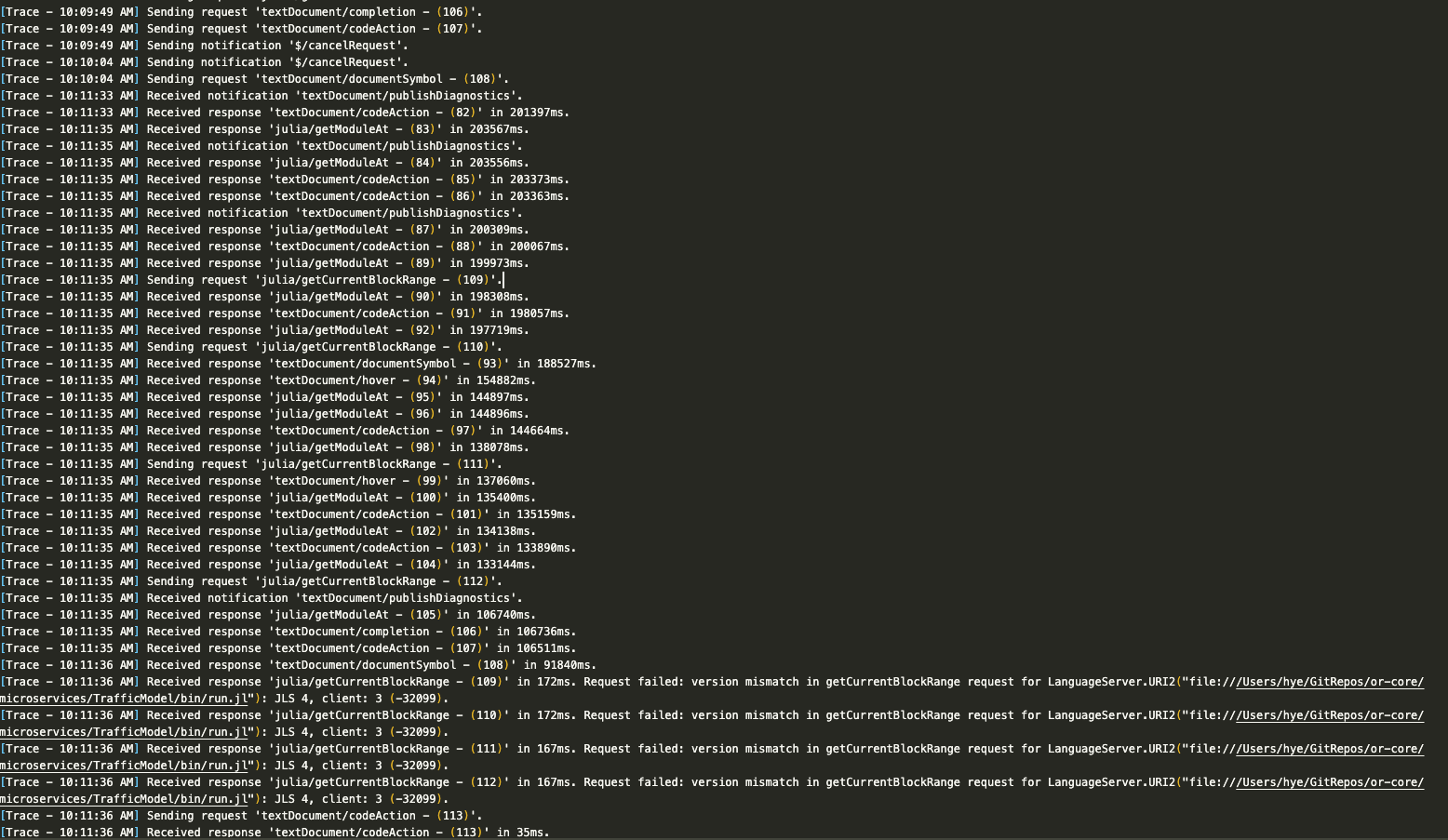Language Server has massive delay/not responding for up to 100000ms · Issue 1613 · juliavscode