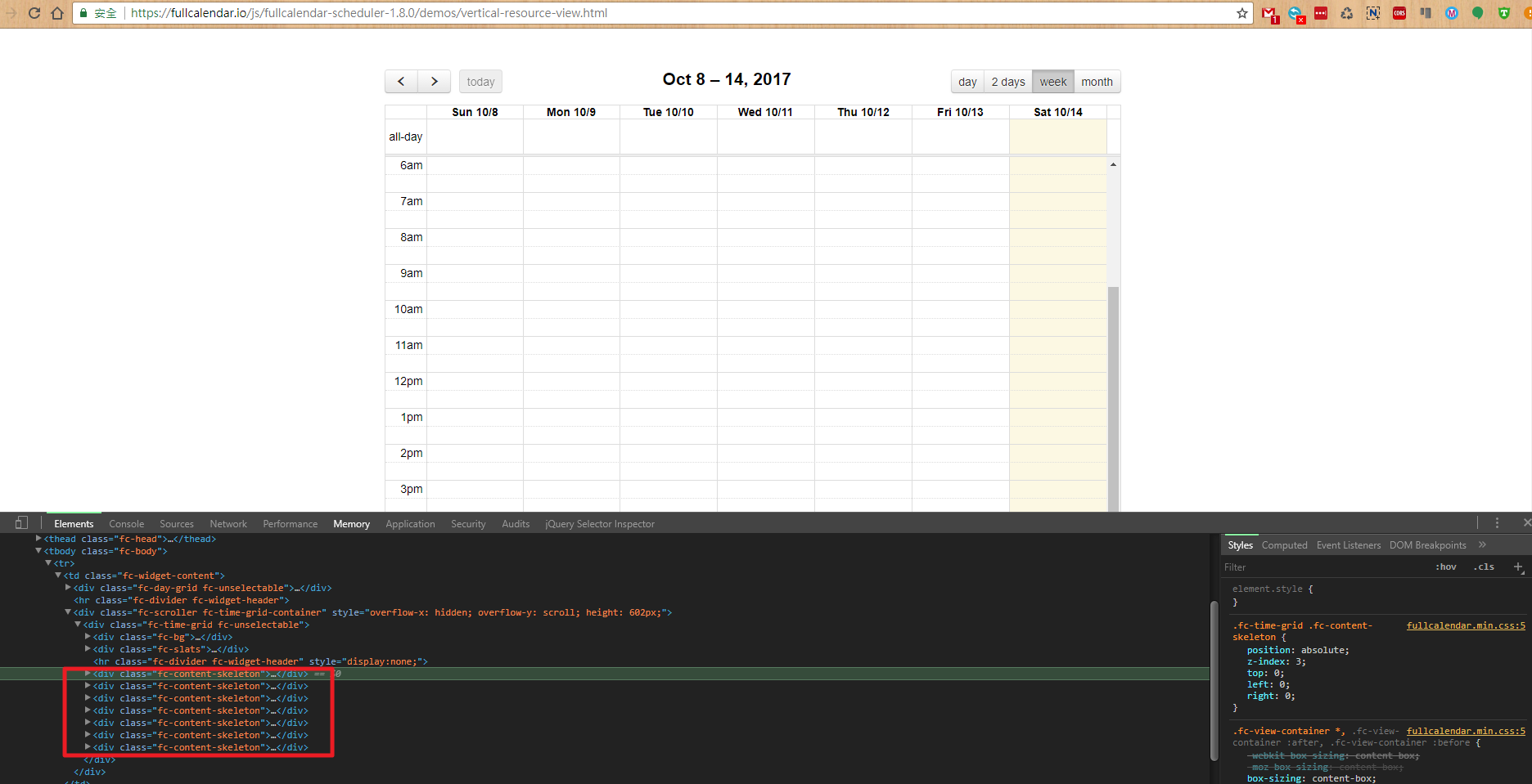 fc-content-skeleton DOM always create new one after change date or ...