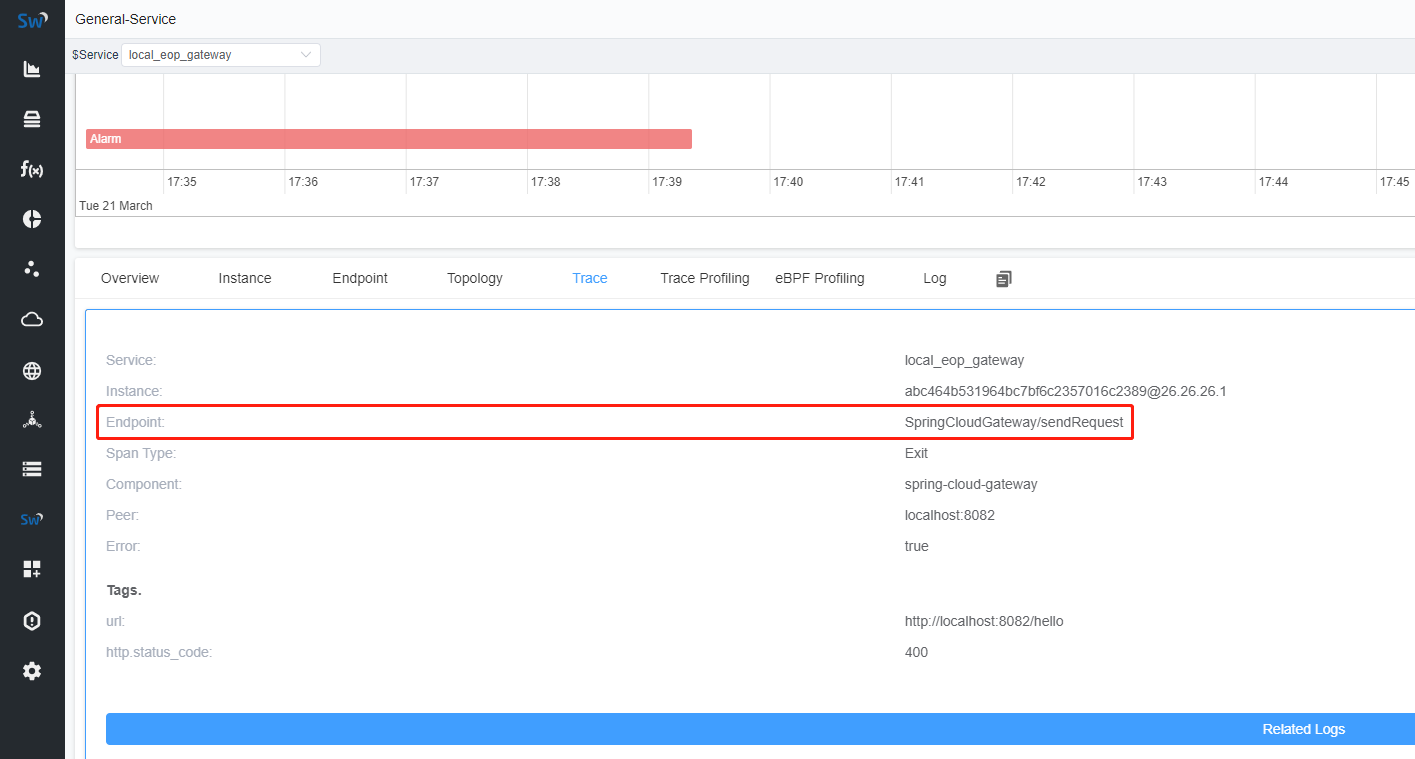 [Bug] Endpoint "SpringCloudGateway/sendRequest" in the trace isn't