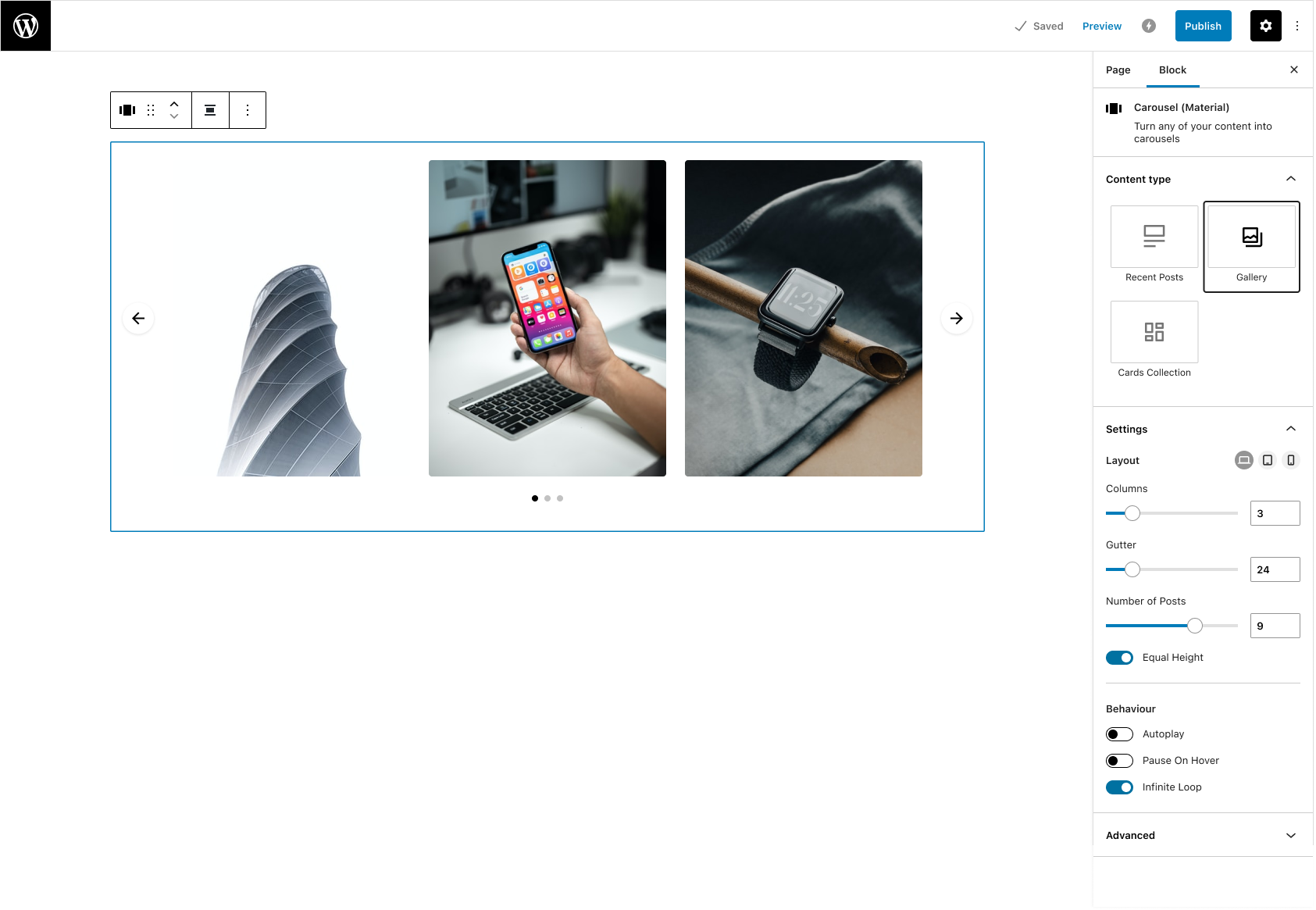 Carausel - Gallery - Equal height