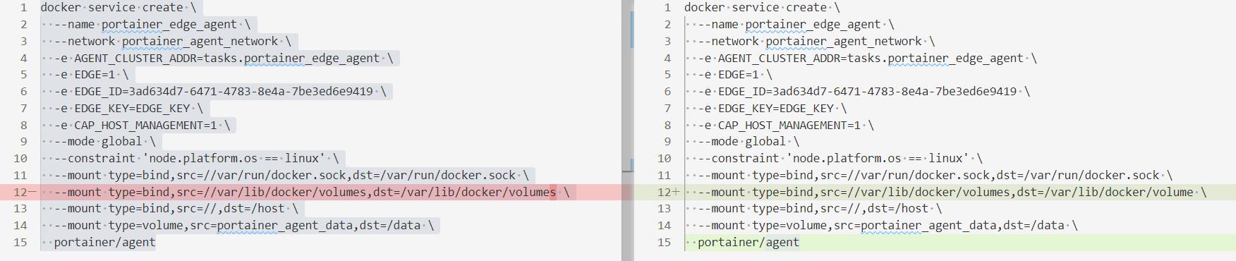 The content copied by Edge agent 'copy command' button is missing a ...