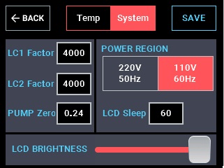 Updating calibration coefficients via Settings page in NEXTION.