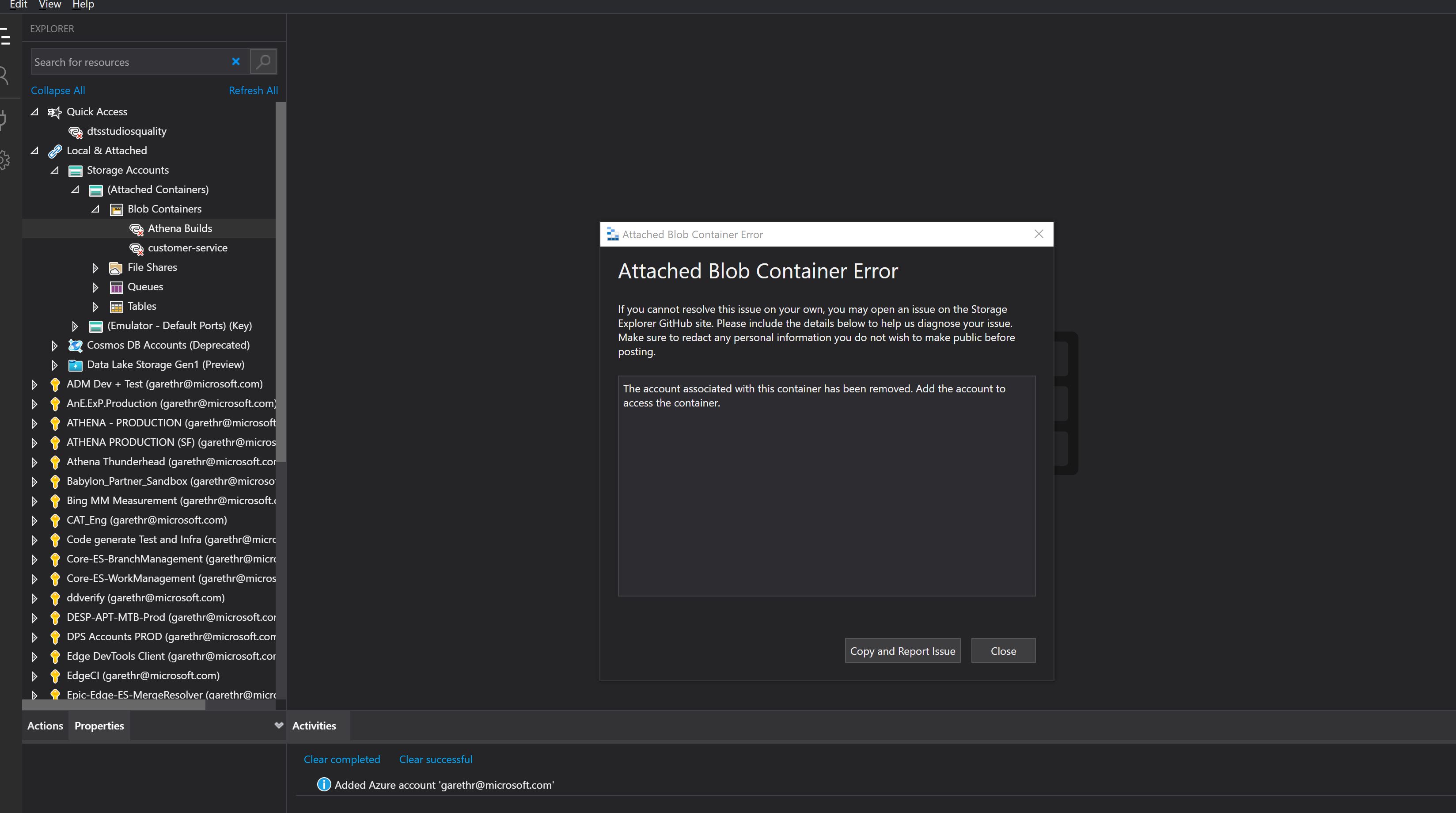 Unable to access my Storage Explorer subscriptions · Issue 4188