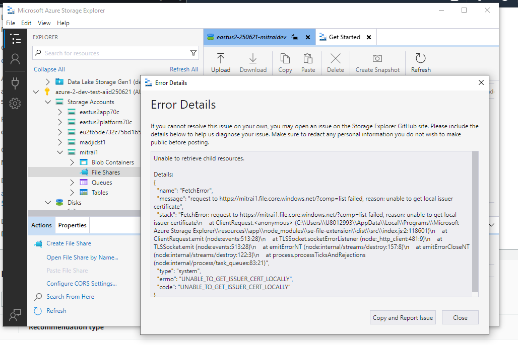 Unable to access file store in Storage account file share · Issue