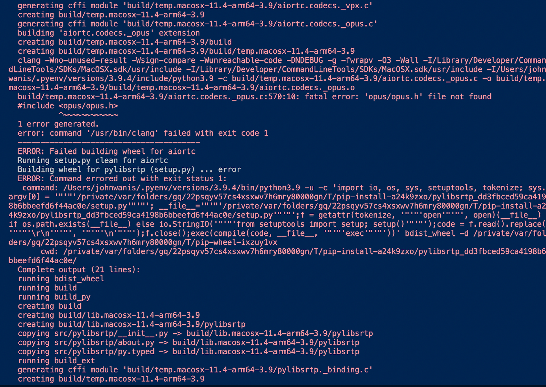 installing issue on M1 Mac OS · Issue #579 · aiortc/aiortc · GitHub