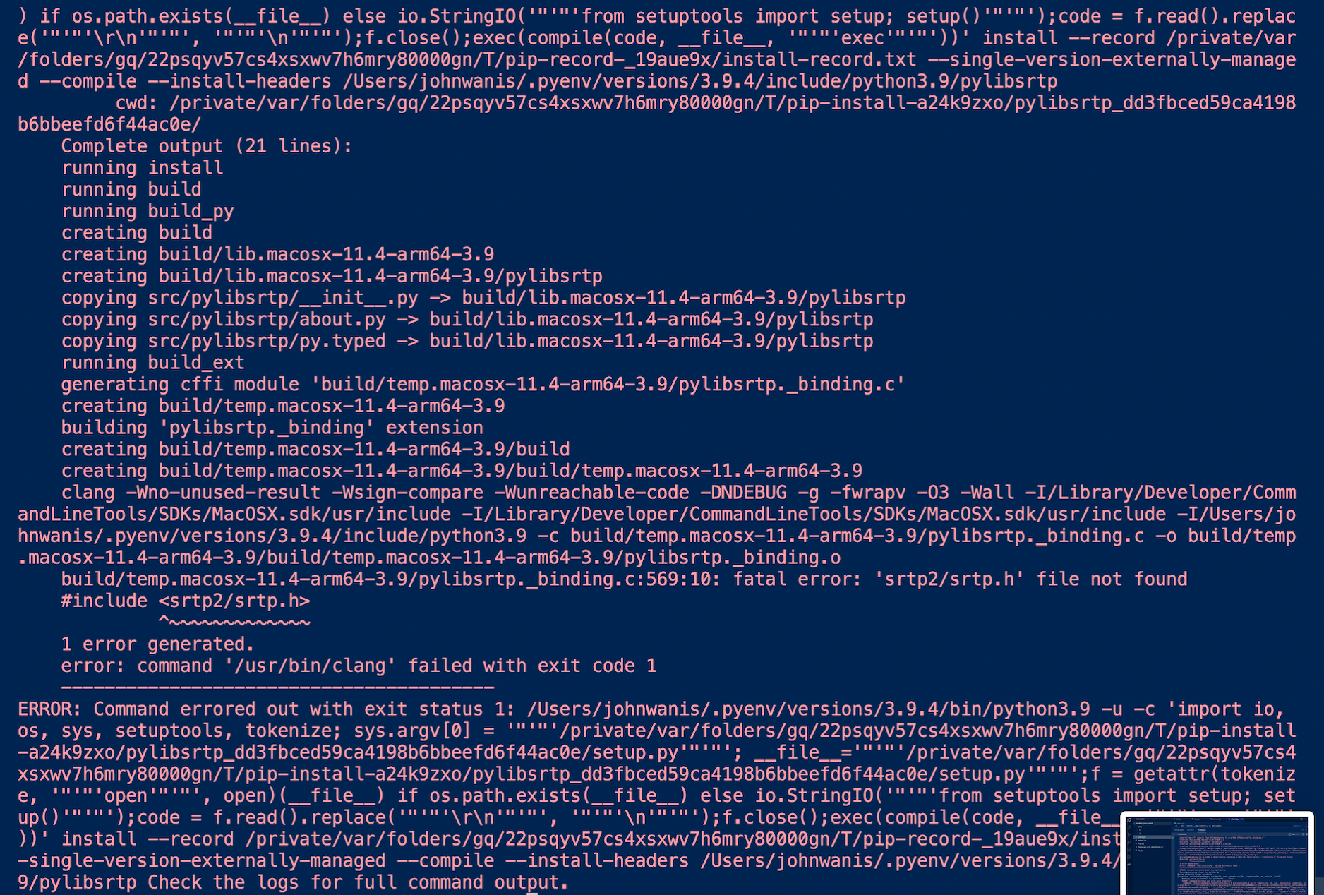 installing issue on M1 Mac OS · Issue #579 · aiortc/aiortc · GitHub