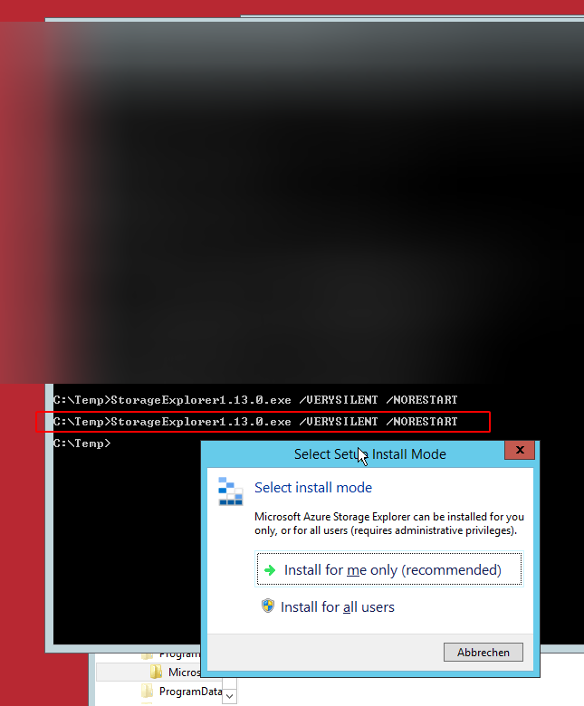 Storage Explorer 1.13.0 No silent install possible /VERYSILENT