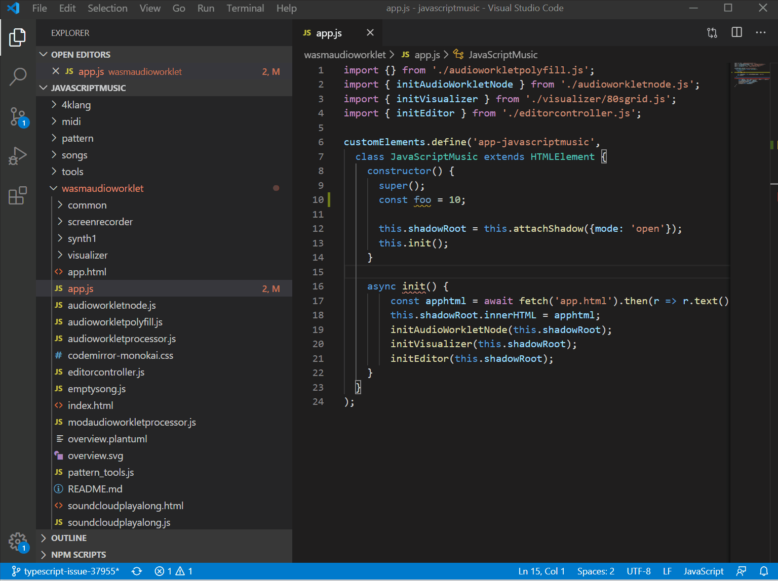 After a single edit of a JS file, red squigglies stay permanently ...