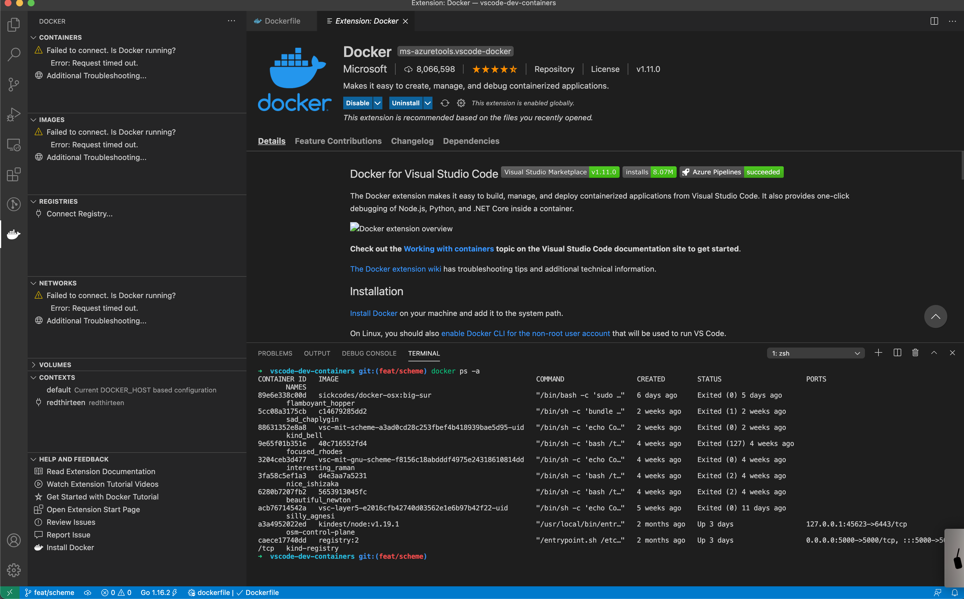 Docker extension does not show containers, images, etc. after changing ...