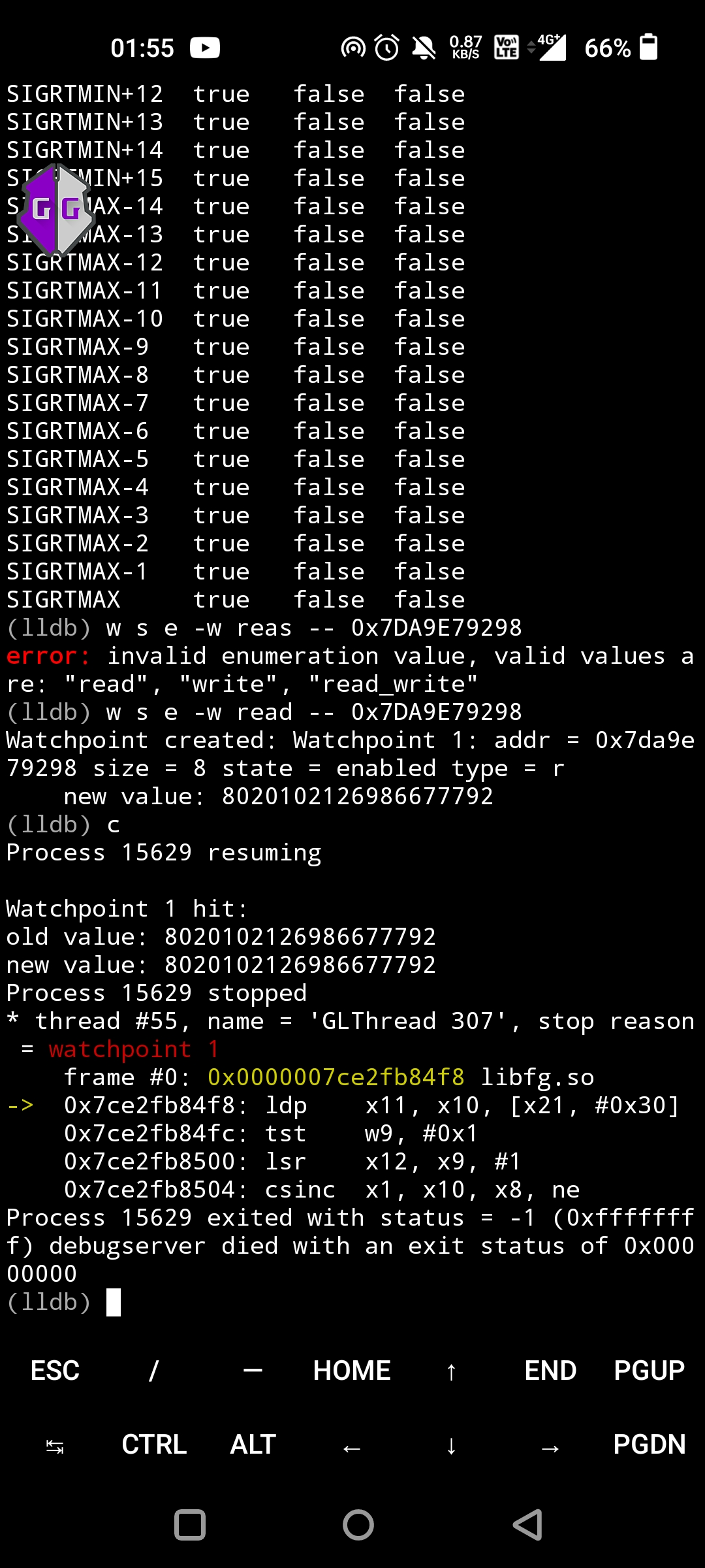 [Bug] While using LLDB process dies instantly after the watchpoint