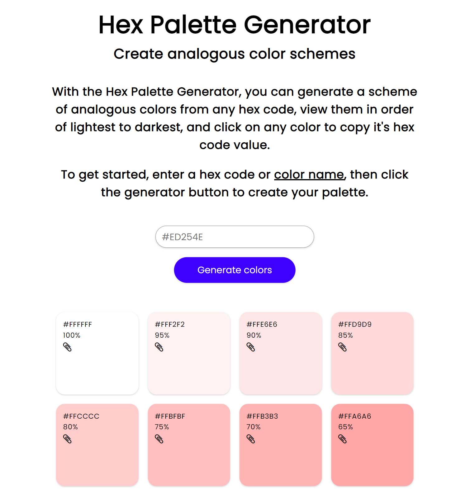 Color Palette Generator Using Hex