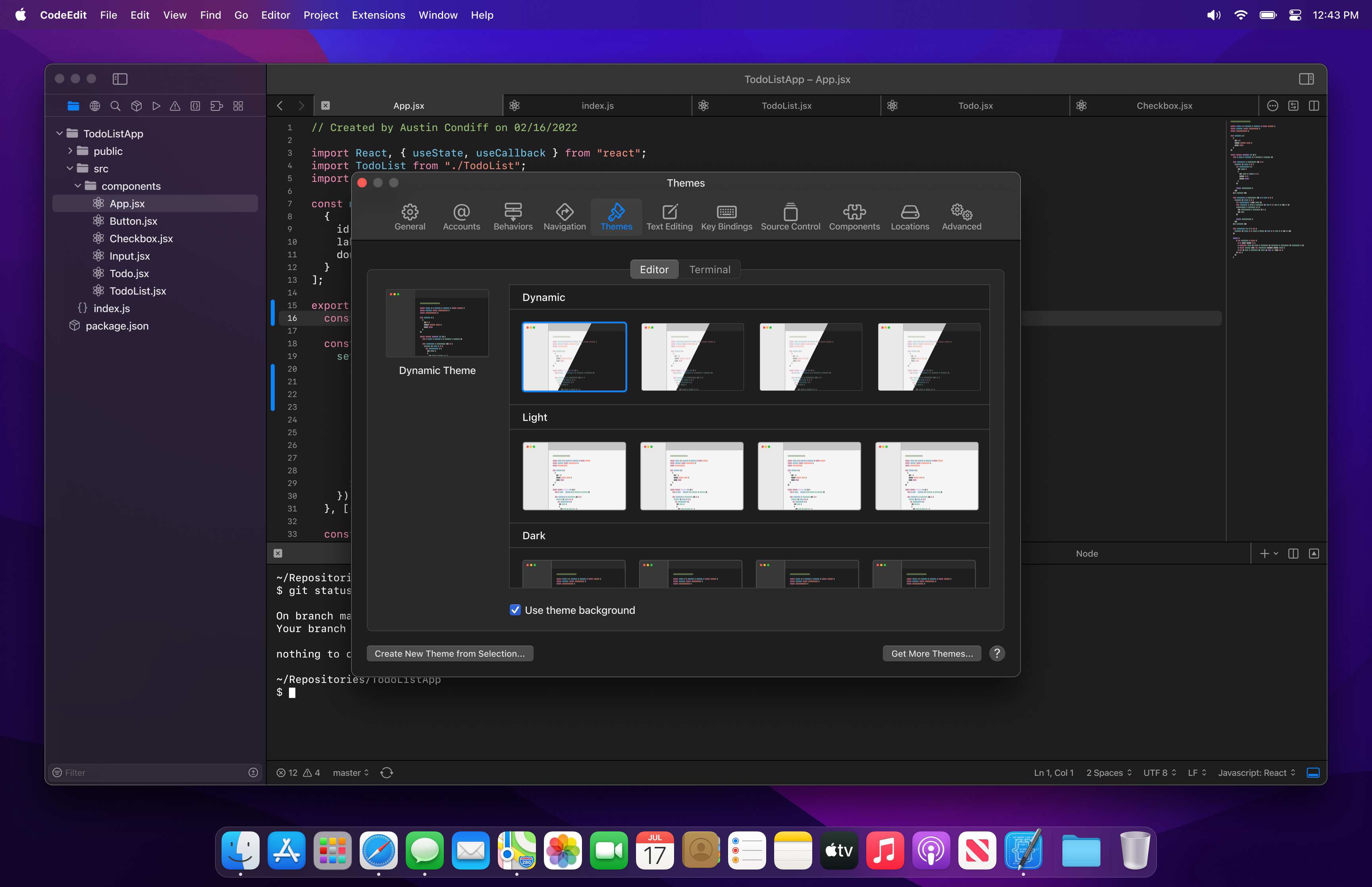 CodeEdit Themes Preference Tab Concept 1