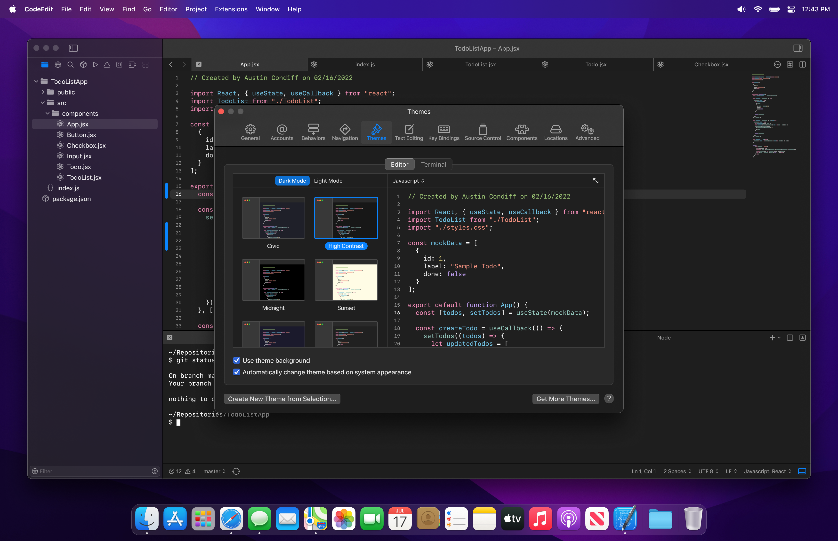 CodeEdit Themes Preference Tab Concept 1