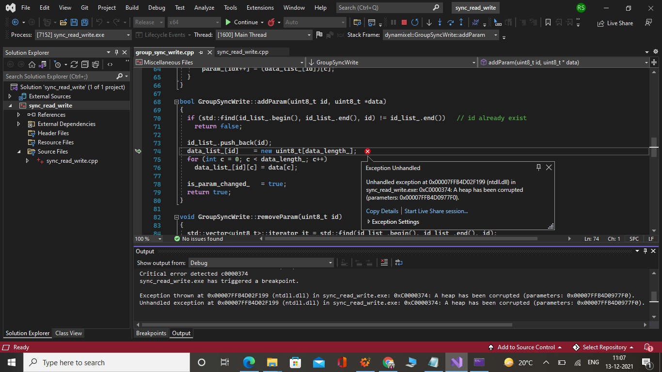 buffer overrun warning and a heap corruption error · Issue #543 ...