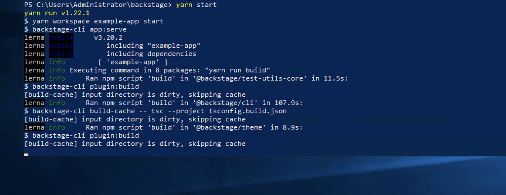 packages/cli Rollup caching is not used on Windows for yarn start