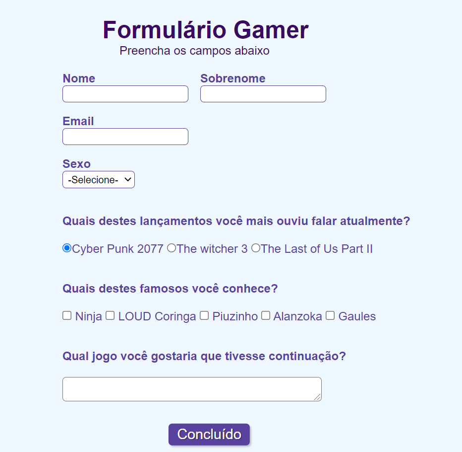 Gam Forms GitHub - allansgx/game-form: Formulário sobre Games.