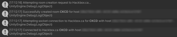 Console log indicating successful connection to Hackbox