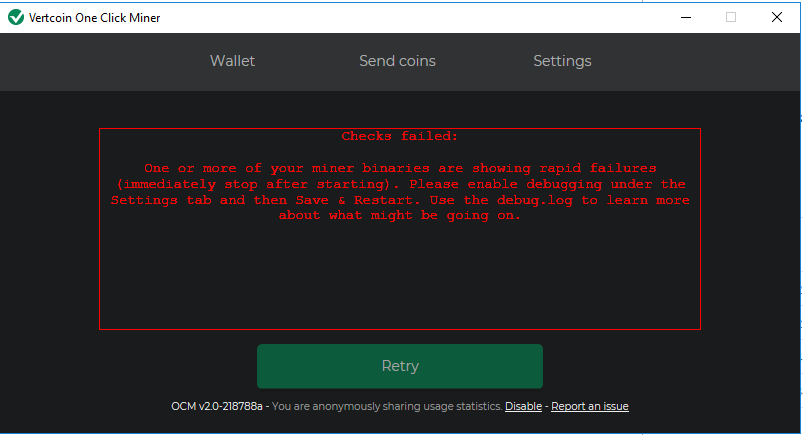 Vertcoin One Click Miner Not Working Issue 259 Vertcoin Project One Click Miner Vnext Github
