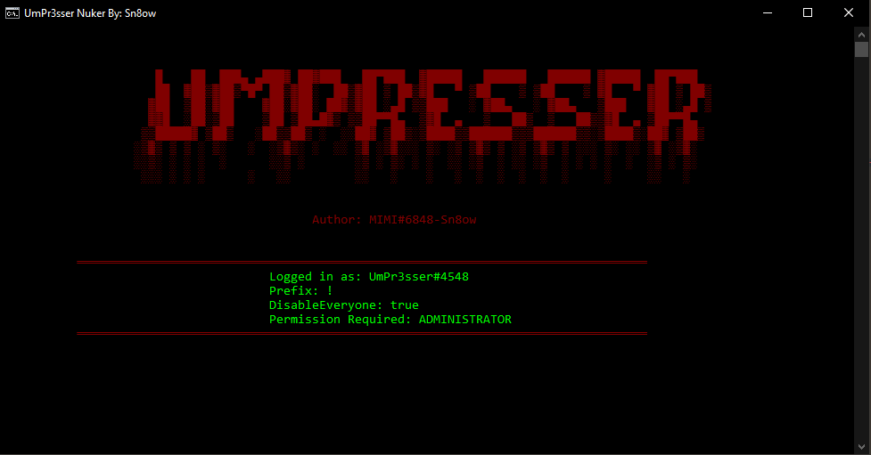 GitHub - Sn8ow/UmPr3sser: Discord nuker bot write in Js