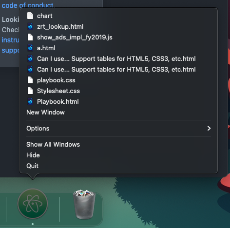 Recent files appear when right-clicking Atom application · Issue #22040 ...