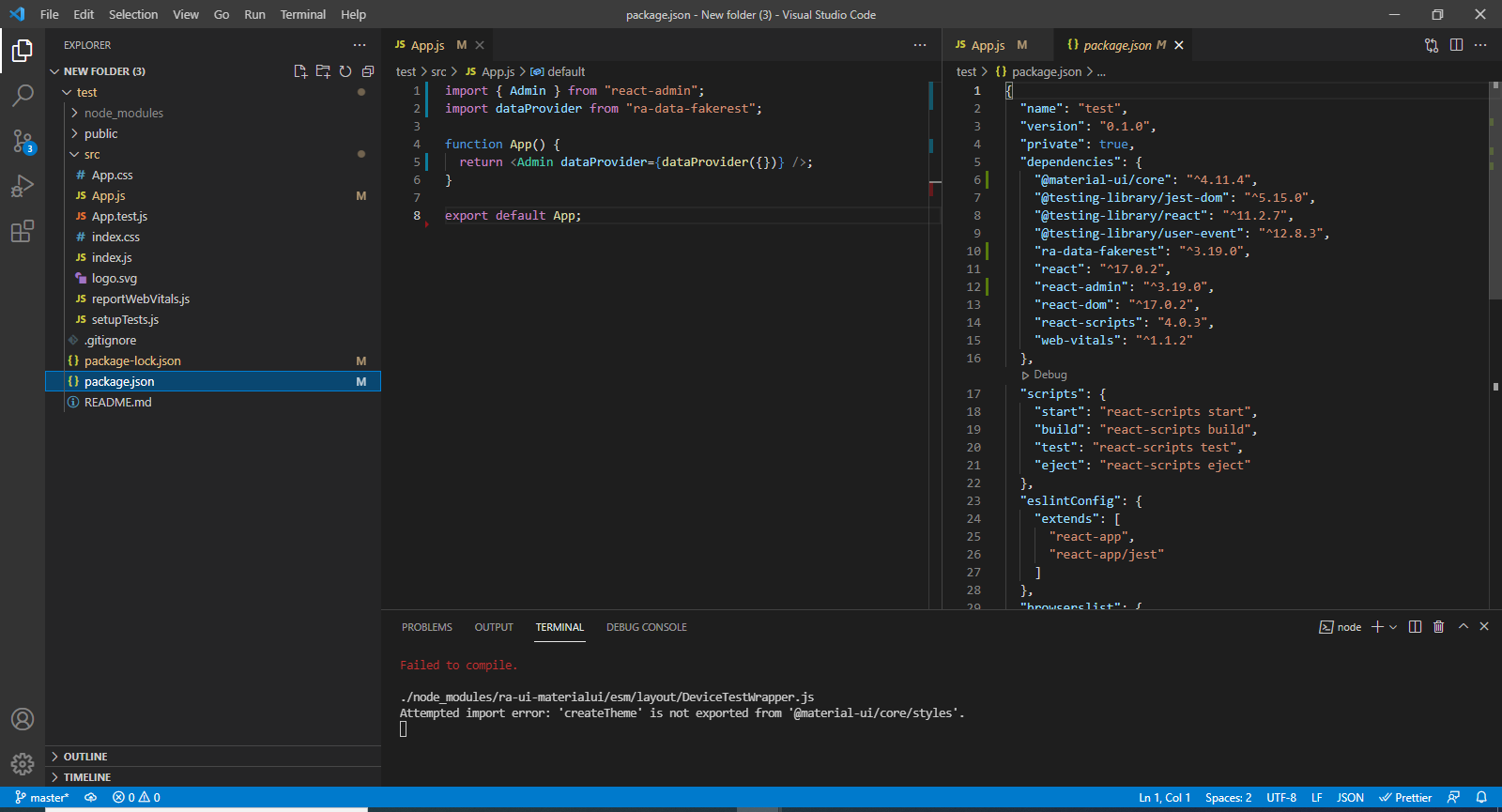 Error in dependency package "ra-ui-materialui" used by react-admin ...