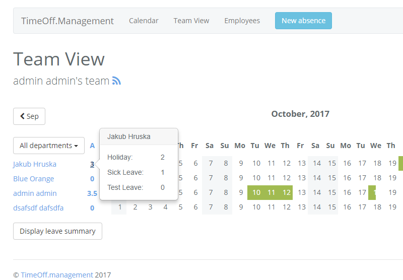 Month absence summary for each employee · Issue #184 · timeoff ...