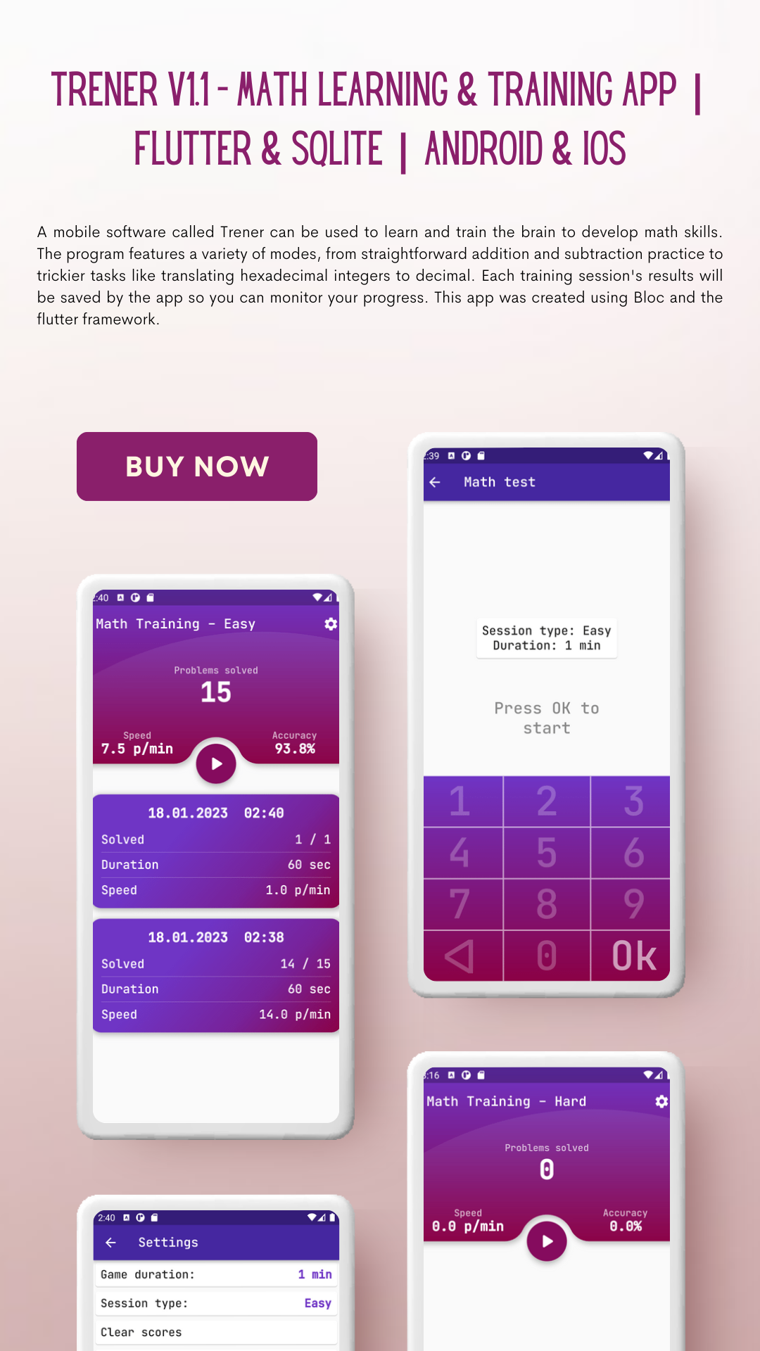 Trener v1.1 - Math Learning & Training App | Flutter & SQLite | Android & iOS