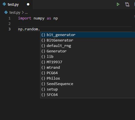 Autocomplete Can't List all Attributes in np.random. · Issue #804 ...