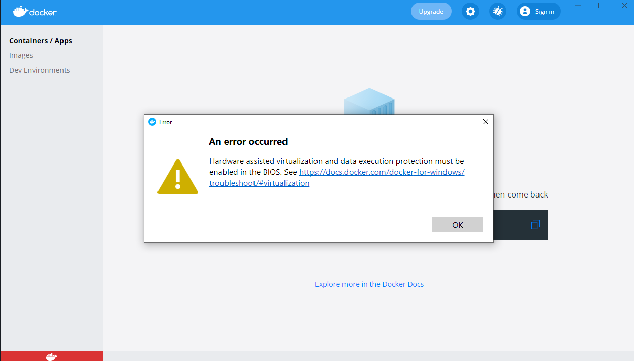 Faile to launch in : an error occured · Issue #11140 · docker/for-win ...