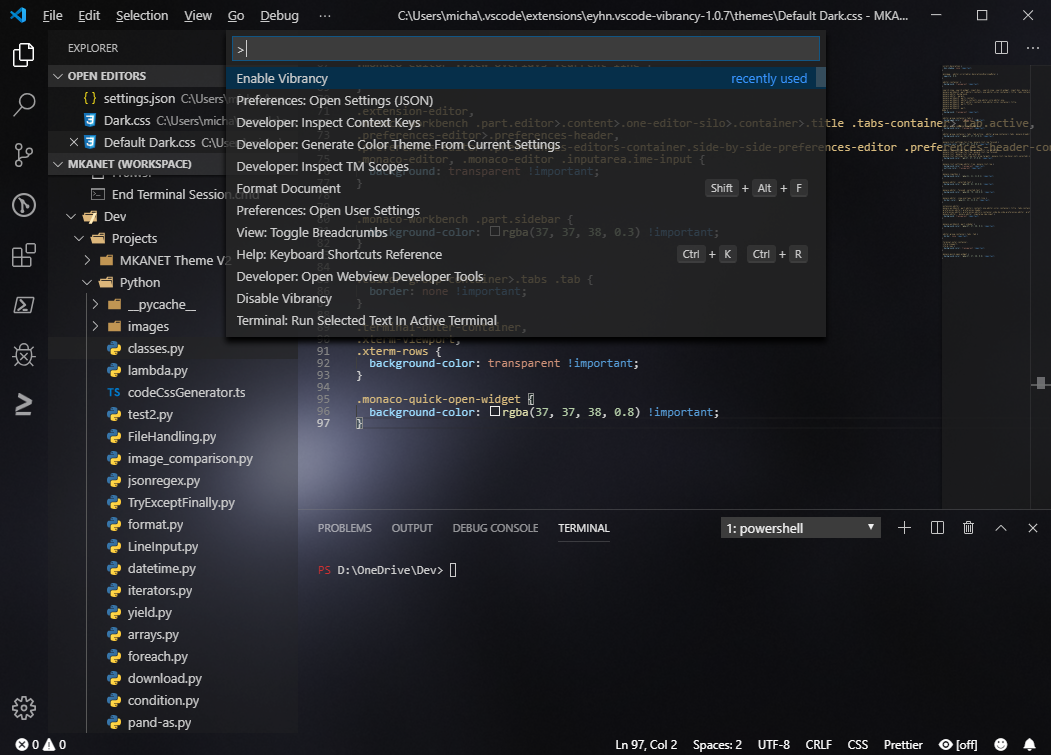 Assistance needed to add "Vibrancy" to VSCode Command Palette · Issue ...