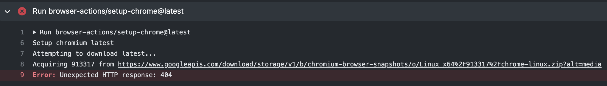 Unexpected HTTP response: 404 on Run browser-actions/setup-chrome ...