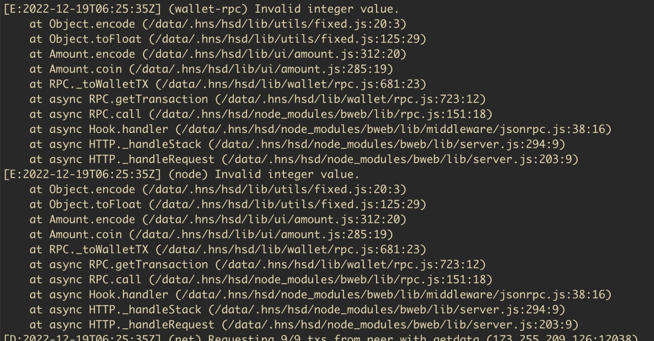 "gettransaction" api get error {'message': 'Invalid integer value ...