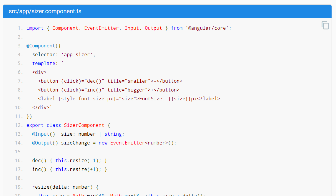 Sizer component does not have template in Basics of two-way binding ...