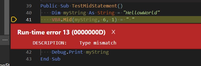 VBA qualifier for the Mid statement result in a Type mismatch · Issue ...