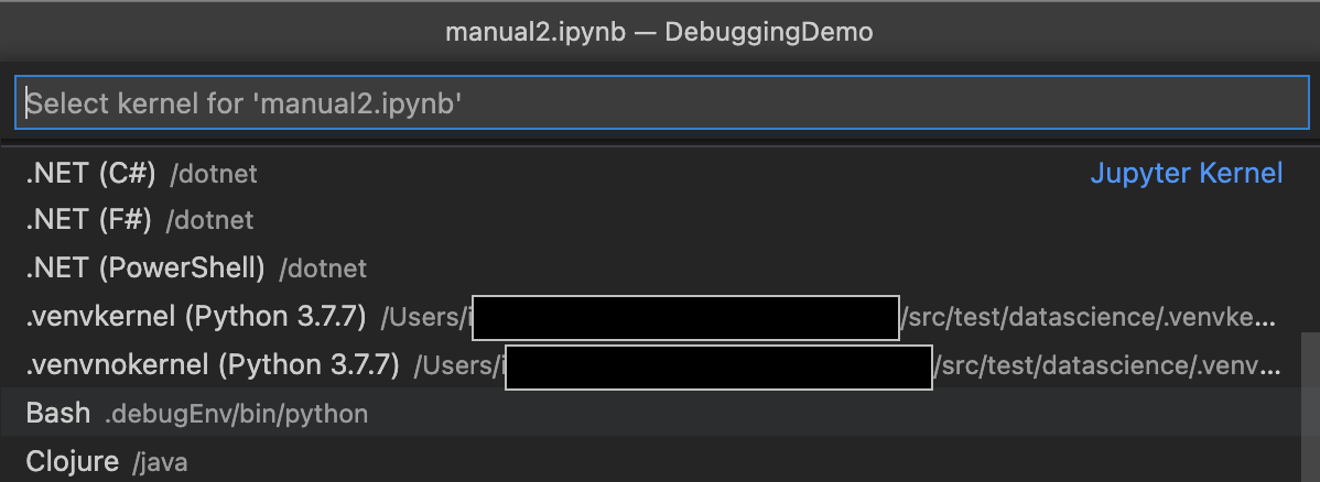 Jupyter Kernels section of the kernel picker.