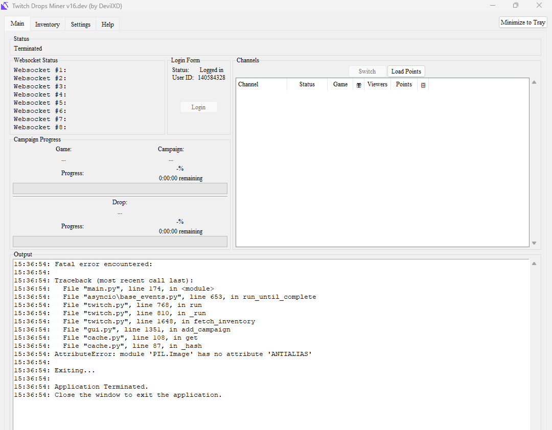 Unhandled exception in script · Issue #243 · DevilXD/TwitchDropsMiner ...