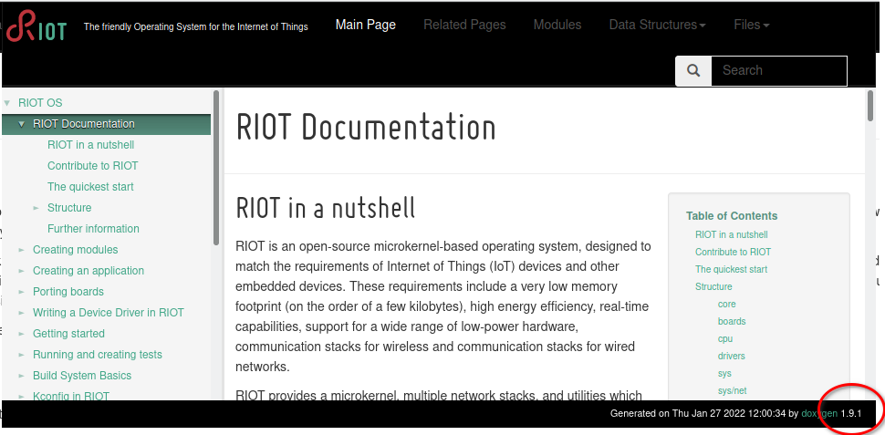Riot Control Doc doc: doc.riot.org and circle-ci use different doxygen versions doxygen ...