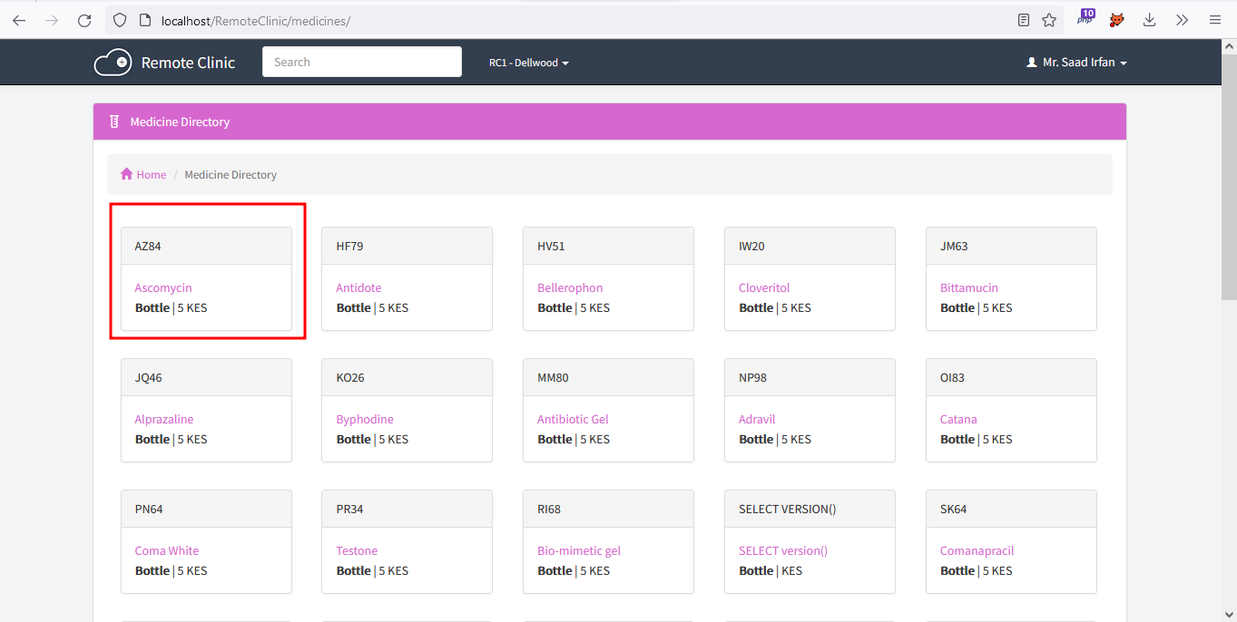 Click on any medicine profile
