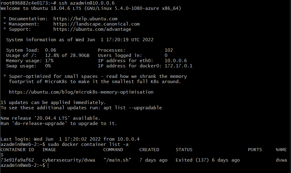 web-2 container list