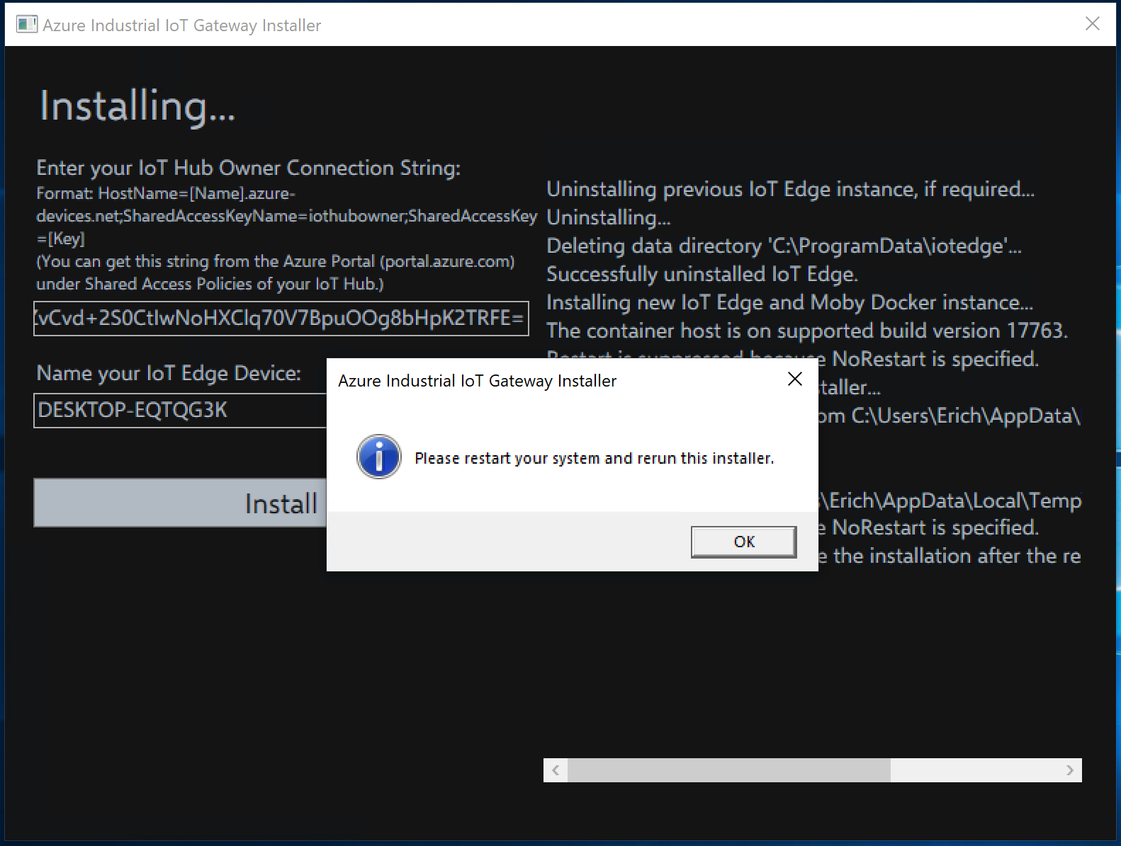 IIoT Edge UI Installer fails on first attempt on Windows 10 1809 ...