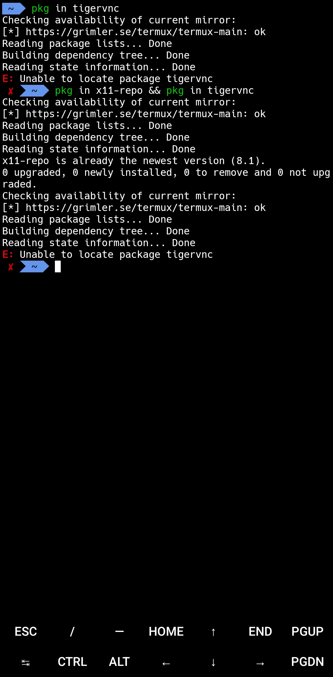Can't install tiger vnc · Issue #11362 · termux/termux-packages · GitHub